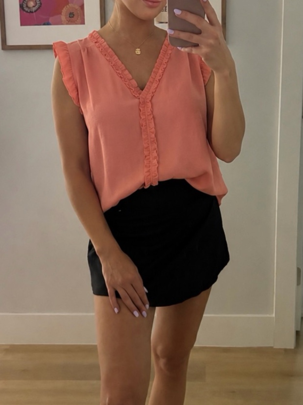 Women’s Size Small Coral Pink Ruffle Trim Blouse